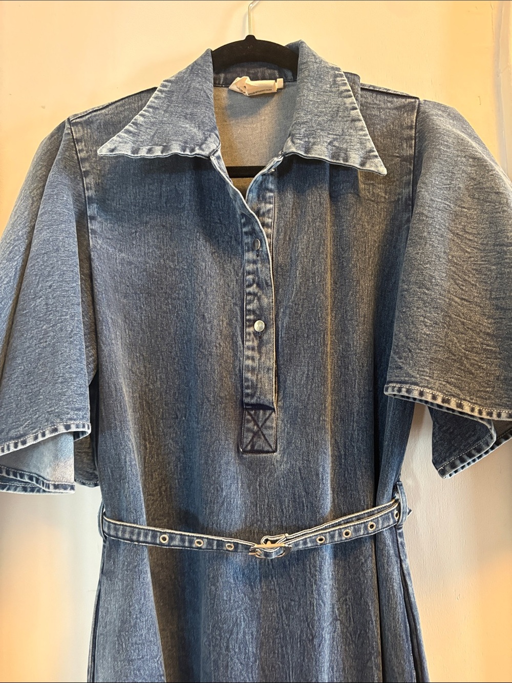 Denim Maxi Dress with White Inset Panels - Picture 2 of 3